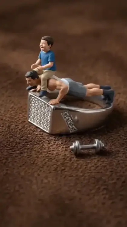 Miniature workout video creative